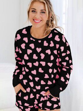 Woman's Black Pink Heart Shorts Pajamas set S & M sizes left NWT